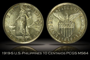 1919-S U.S.-Philippines 10 Centavos PCGS MS64
