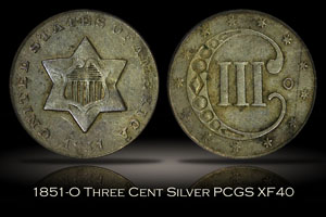 1851-O Three Cent Silver PCGS XF40