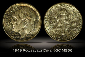 1949 Roosevelt Dime NGC MS66