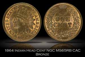 1864 Bronze Indian Head Cent NGC MS65RB CAC