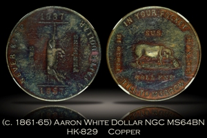 1861-65 Aaron White Satirical Dollar HK-829 NGC MS64BN