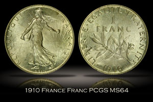 1910 France Franc PCGS MS64