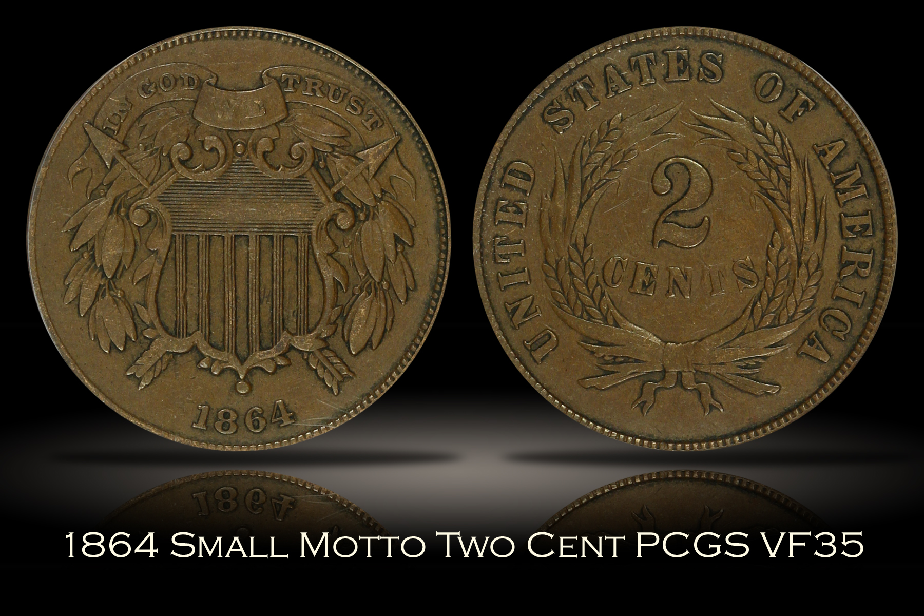 1864 Small Motto Two Cent PCGS VF35