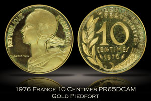 1976 France 10 Centimes Gold Piedfort PCGS PR65DCAM