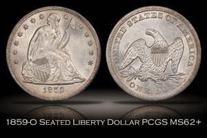 1859-O Seated Liberty Silver Dollar PCGS MS62+