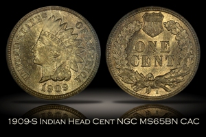 1909-S Indian Head Cent NGC MS65BN CAC