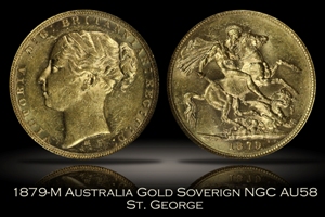 1879-M Australia Gold Sovereign NGC AU58 St. George