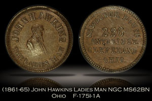 1861-65 John Hawkins The Ladies Man Token F-175I-1A NGC MS62BN