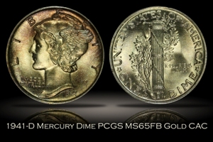 1941-D Mercury Dime PCGS MS65FB OGH Rattler GOLD CAC