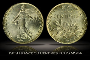 1909 France 50 Centimes PCGS MS64