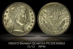 1893-O/O Barber Quarter PCGS MS62