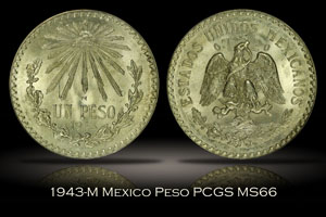 1943-M Mexico Peso PCGS MS66