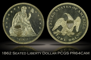 1862 Proof Seated Dollar PCGS PR64CAM