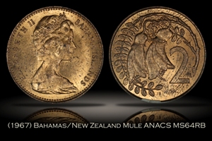 1967 Bahamas New Zealand 2 Cent Mule ANACS MS64RB