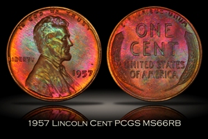 1957 Lincoln Cent PCGS MS66RB