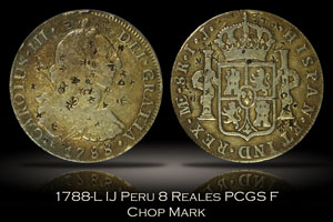 1788-L Peru 8 Reales PCGS F Details Chop Mark