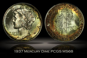1937 Mercury Dime PCGS MS68