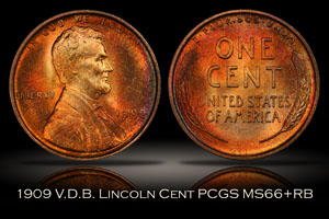 1909 V.D.B. Lincoln Cent PCGS MS66+RB