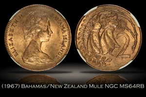 1967 Bahamas New Zealand 2 Cent Mule NGC MS64RB