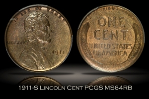 1911-S Lincoln Cent PCGS MS64RB