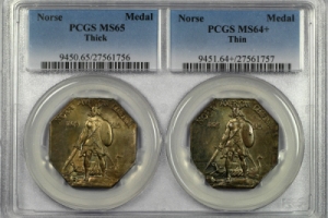 1925 Norse Medal Thick & Thin Set PCGS MS65/MS64+