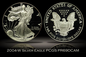 2004-W Proof Silver Eagle PCGS PR69DC Retro Doily