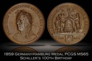1859 Germany Hamburg Schiller's Birthday Medal PCGS MS65