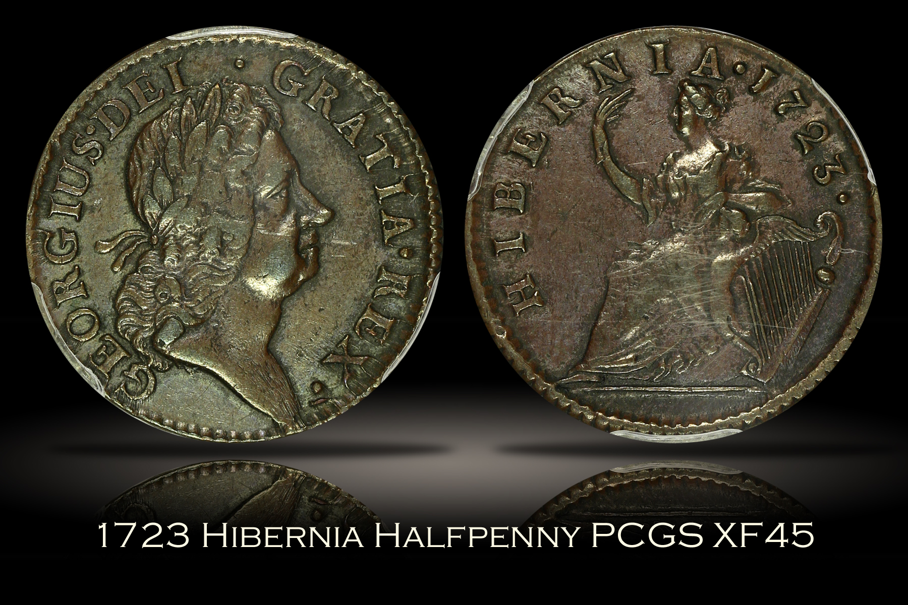 Michael Kittle Rare Coins 1723 Wood's Hibernia Halfpenny PCGS XF45