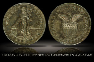 1903-S U.S.-Philippines 20 Centavos PCGS XF45