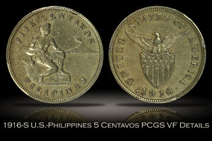 1916-S U.S.-Philippines 5 Centavos PCGS VF Details
