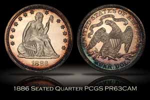 1886 Proof Seated Liberty Quarter PCGS PR63CAM