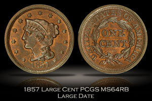 1857 Large Date Large Cent PCGS MS64RB