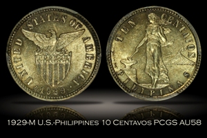 1929-M U.S.-Philippines Ten Centavos PCGS AU58