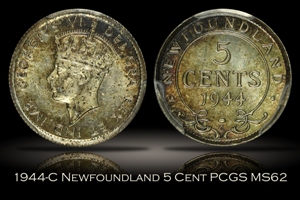 1944-C Newfoundland 5 Cent PCGS MS62