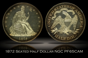 1872 Proof Seated Liberty Half Dollar NGC PF65 Cameo