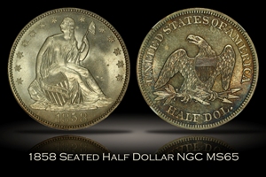 1858 Seated Liberty Half Dollar NGC MS65