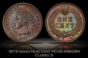 1873 Closed 3 Indian Head Cent PCGS MS62BN