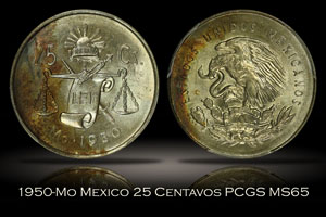 1950-Mo Mexico 25 Centavos PCGS MS65