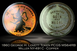 1860 Lovett We All Have Our Hobbies Token Miller NY-491C Copper PCGS MS64RB