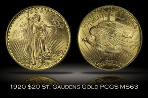 1920 $20 St. Gaudens Gold PCGS MS63