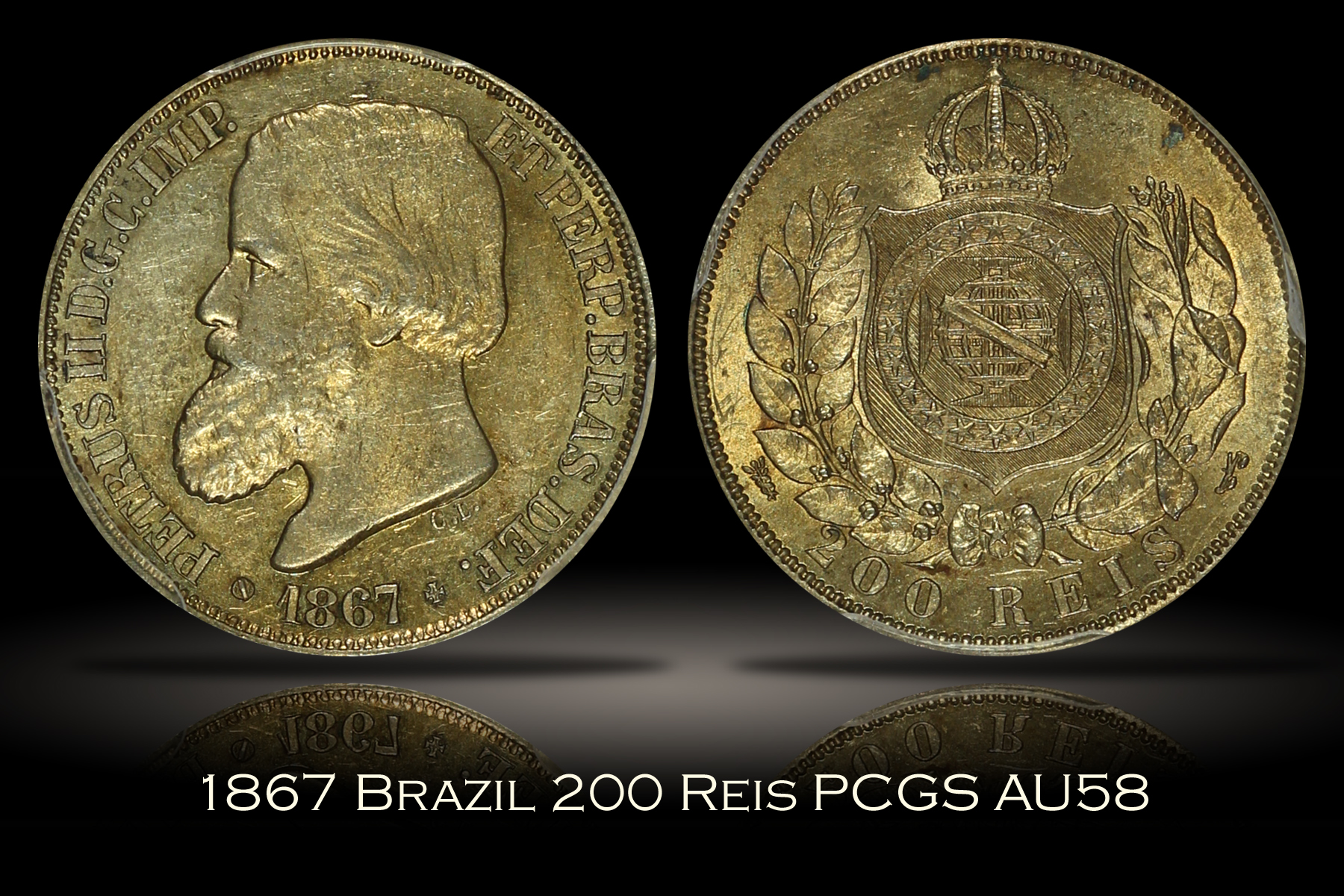 1867 Brazil 200 Reis PCGS AU58