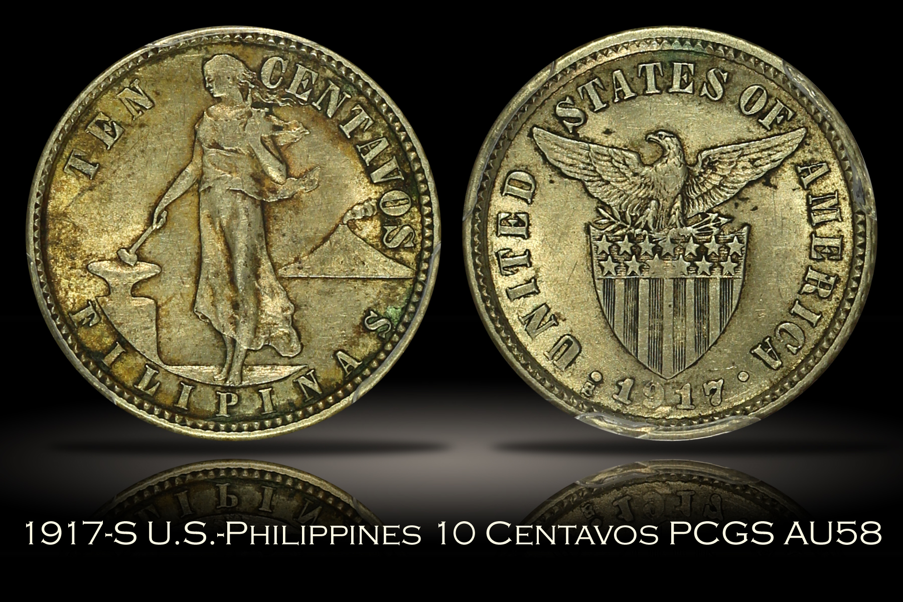 1917-S U.S.-Philippines Ten Centavos PCGS AU58