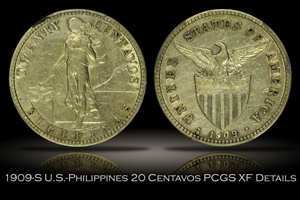 1909-S U.S.-Philippines Twenty Centavos PCGS XF Details