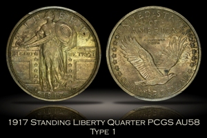 1917 Type One Standing Liberty Quarter PCGS AU58