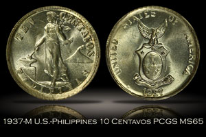 1937-M U.S.-Philippines 10 Centavos PCGS MS65