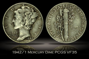 1942/1 Mercury Dime PCGS VF35