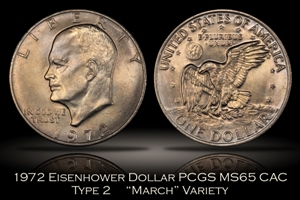 1972 Type 2 Eisenhower Dollar PCGS MS65 March Variety