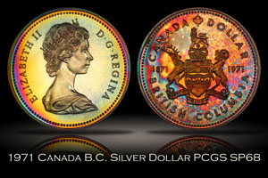 1971 Canada British Columbia Silver Dollar PCGS SP68