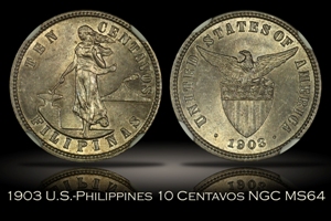 1903 U.S.-Philippines 10 Centavos NGC MS64