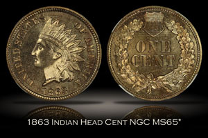 1863 Indian Head Cent NGC MS65*